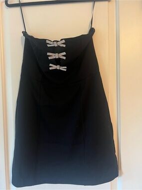 Black Strapless Dress with Rhinestone Bow Accents by ALTAR’D STATE